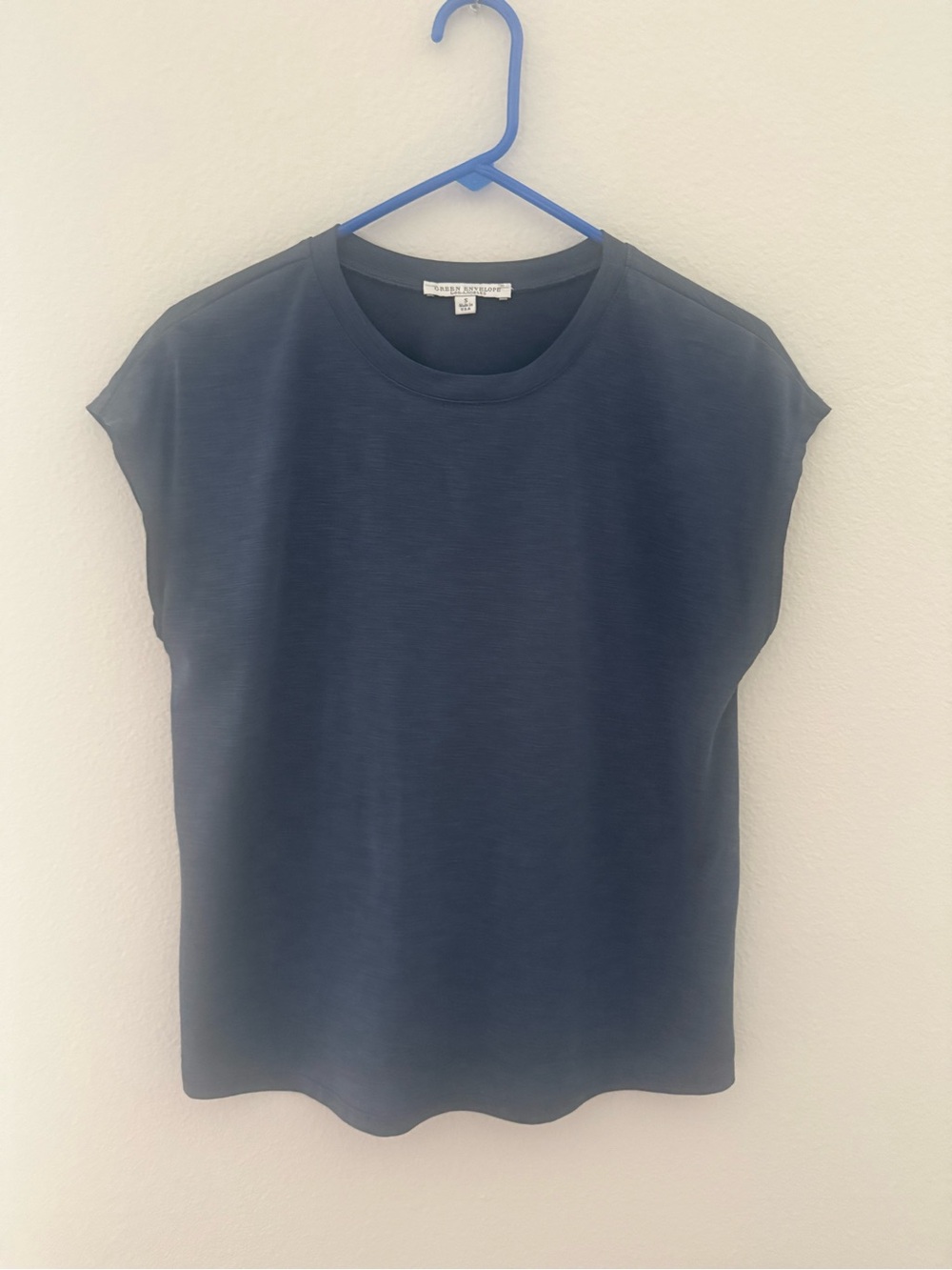 Green Envelope Navy Cap-Sleeve Tee